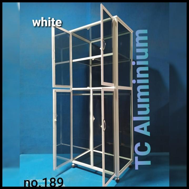 Lemari Rak Gantungan Baju Aluminium Hollow 20U Full Kaca Riben 3 Mili