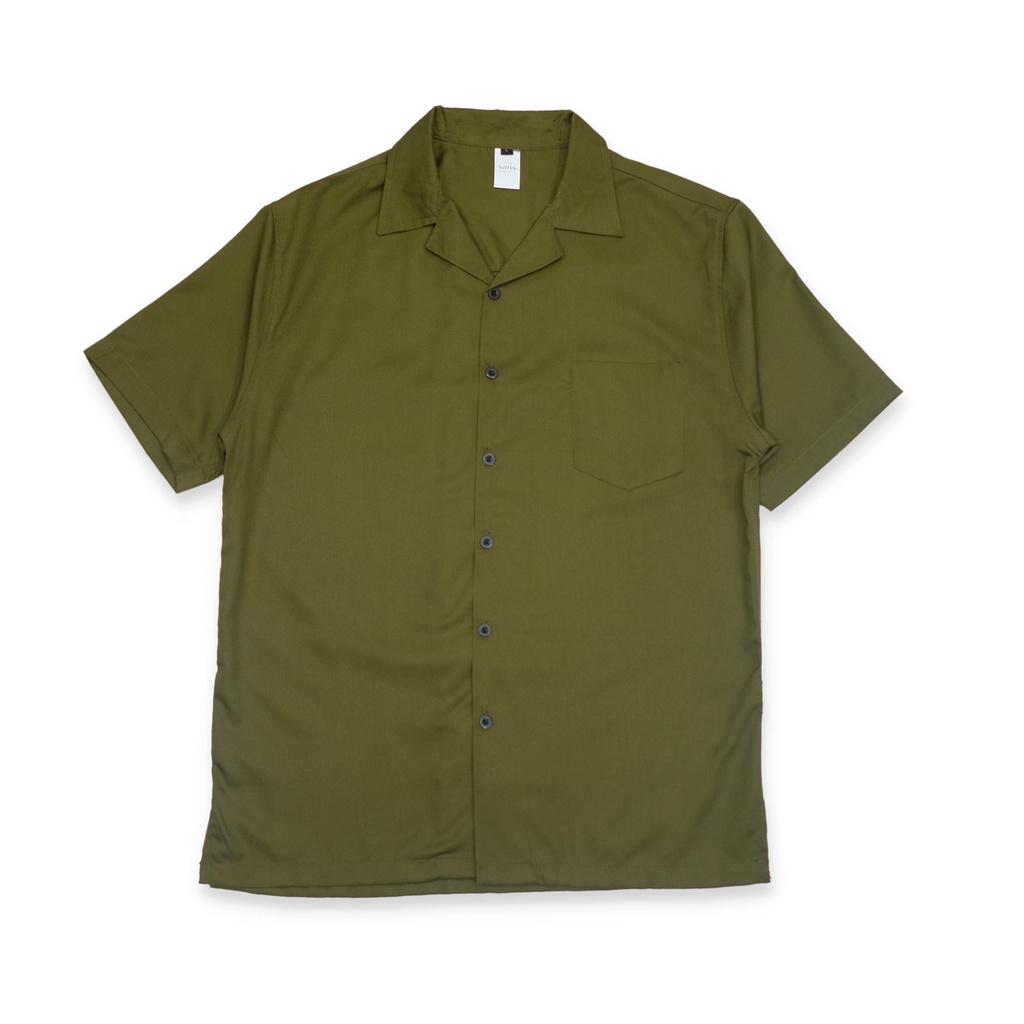 SANVANINA Kemeja Bowling Shirt Basic Army Green | Kemeja Polos Santai Hijau Army E-1445J