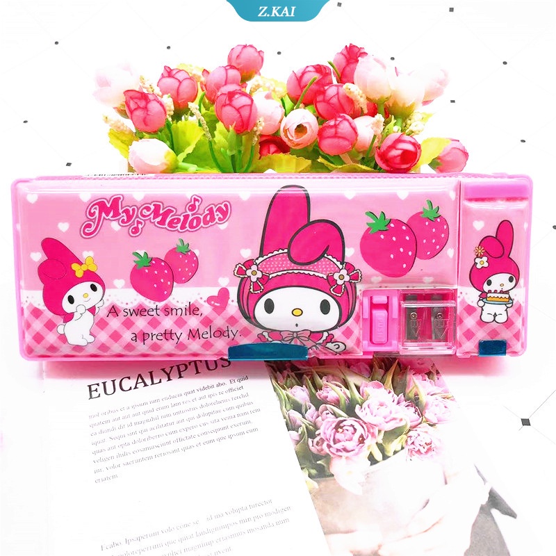 Tempat Pensil Dua Sisi Multifungsi Motif Kartun Hellokittys Mymelody Kuromi Untuk Perlengkapan Sekolah