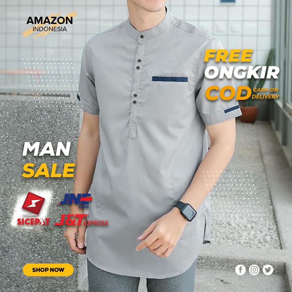 BAJU KOKO LENGAN PENDEK BAJU MUSLIM PRIA WARNA GREY ABU POLOS BAHAN KAIN KATUN TOYOBO PREMIUM BEST QUALITY