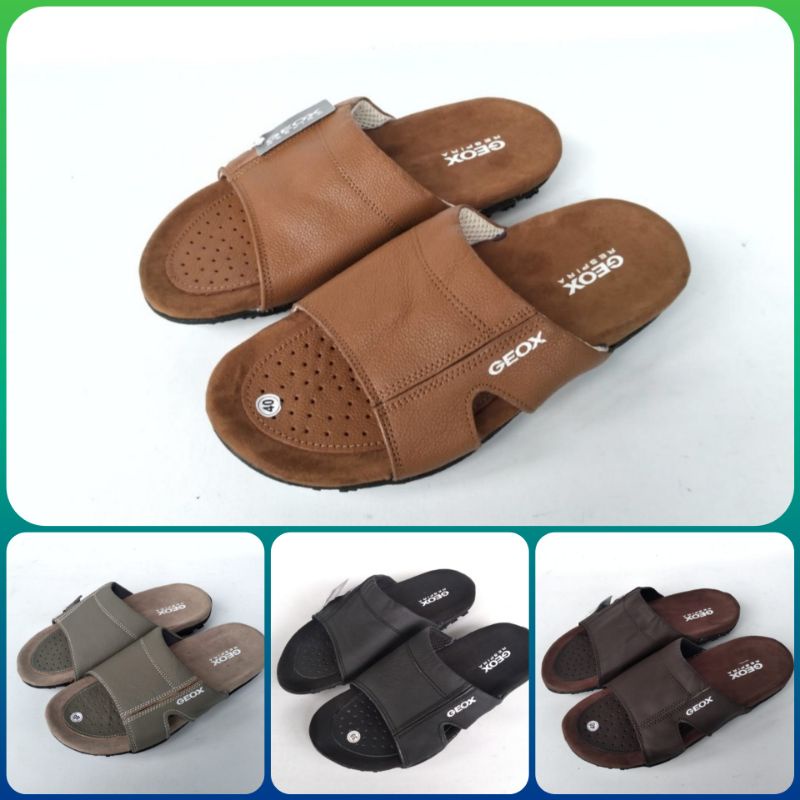 Sandal Pria Sandal Slide Slop Bahan Kulit Asli Original/ Sandal Geox Respira Kulit Asli Sandal Slop 