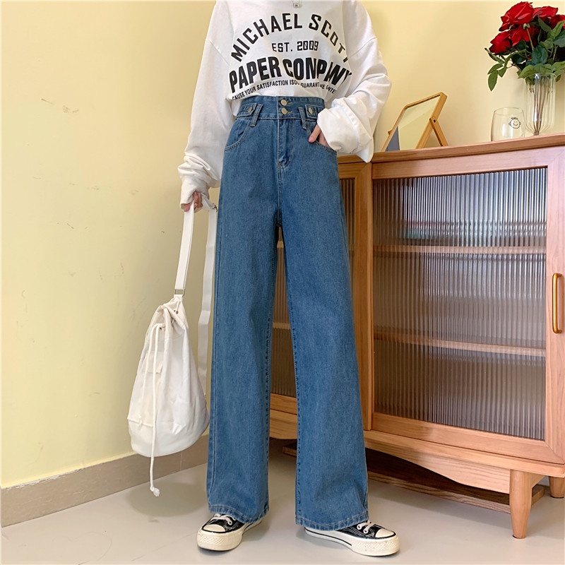 Celana Panjang Jeans Wanita Kekinian Loose Korean Style High Waist Boyfriend Jeans