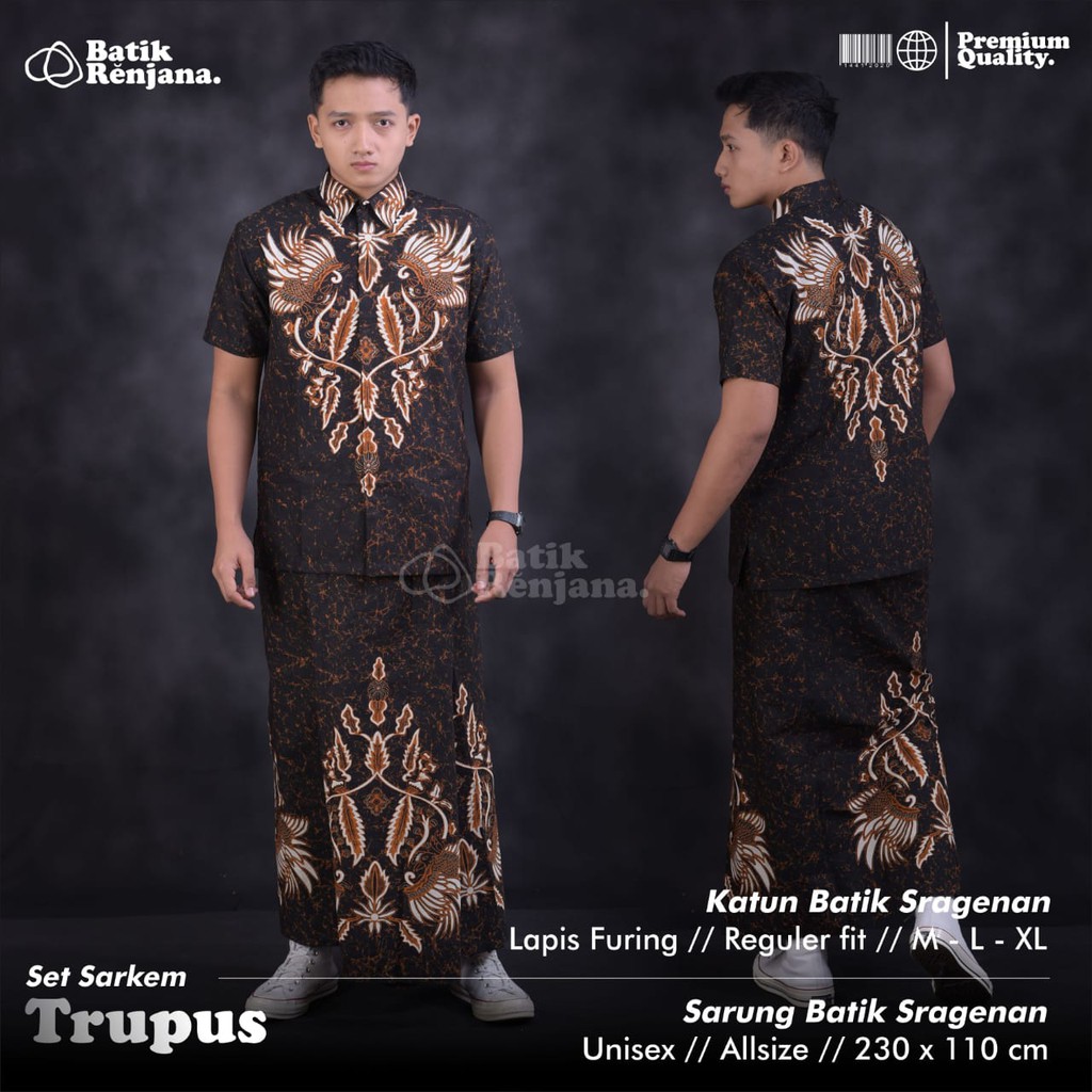 SARKEM TRUPUS Kemeja Baju dan Sarung Batik Pria Dewasa Premium Lebaran Asli Solo RENJANA