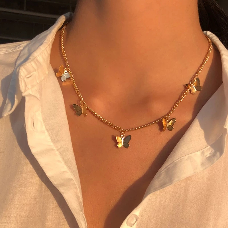 AY(CN) Kalung Choker Desain Kupu-Kupu Warna Emas Gaya Korea Untuk Wanita