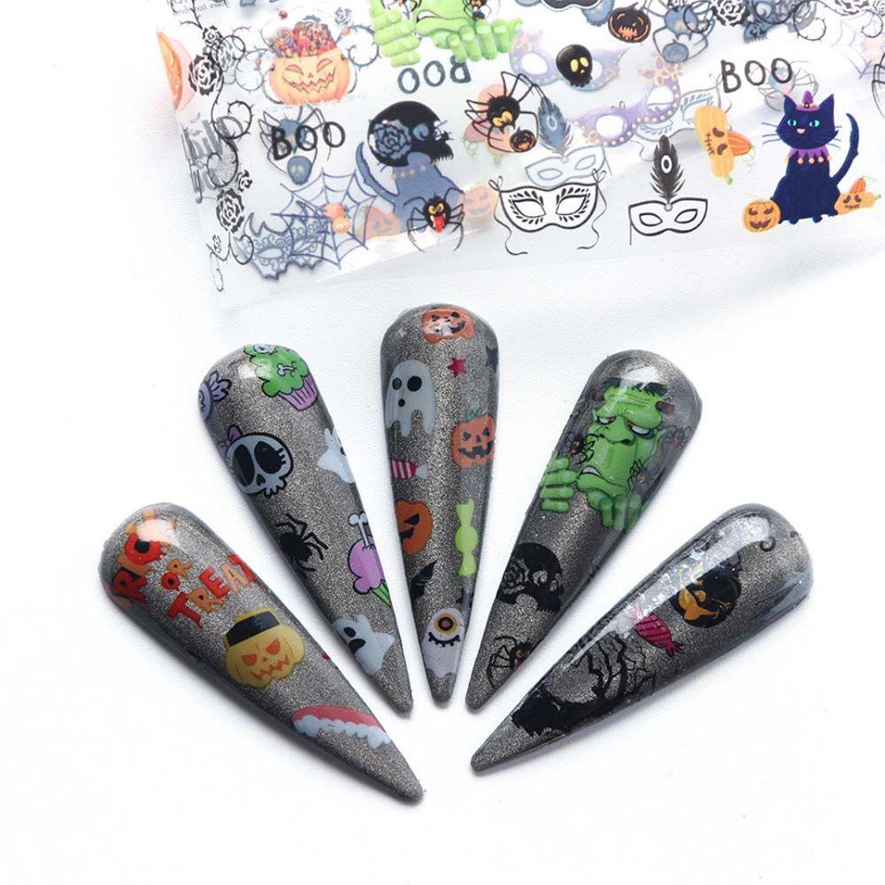 Mxbeauty Halloween Stiker Nail Art DIY Slider Wrap Decals Manicure Dekorasi Tengkorak Hitam Desain Transfer Stiker