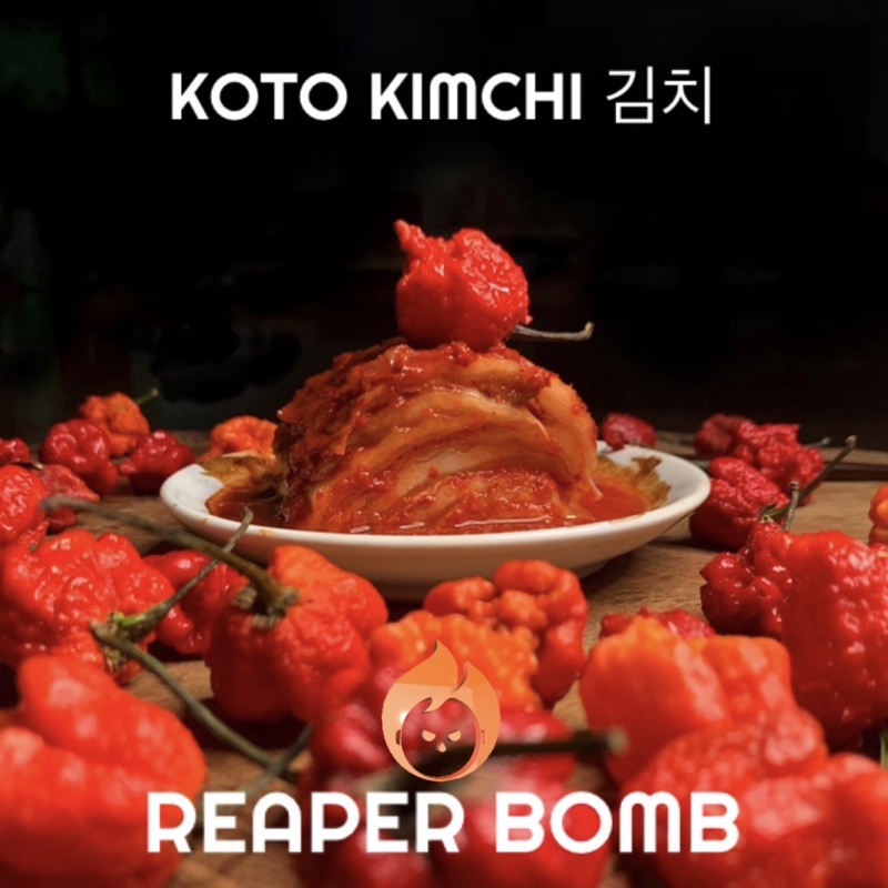 

KOTO KIMCHI REAPER BOMB. XX HOT! KIMCHI BLENDED WITH CAROLINA REAPER CHILI. ASLI PEDAS!