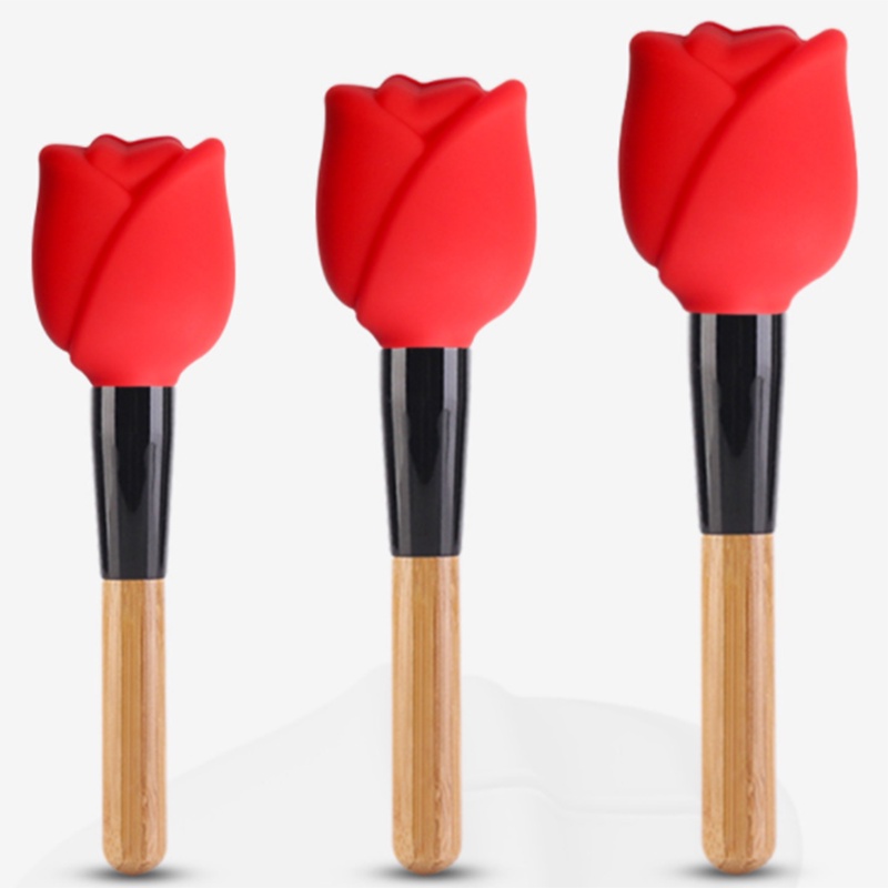 3 Pak Holder Pelindung Kepala Brush Makeup Bentuk Bunga Mawar 3 Ukuran Bahan Silikon Reusable Untuk Travel