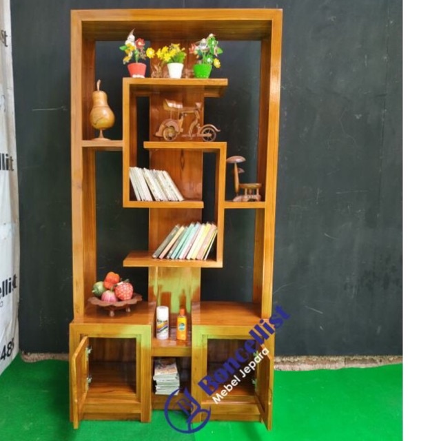 promo lemari buku /partisi penyekat ruangan /lemari pajangan kayu jati mebel jepara