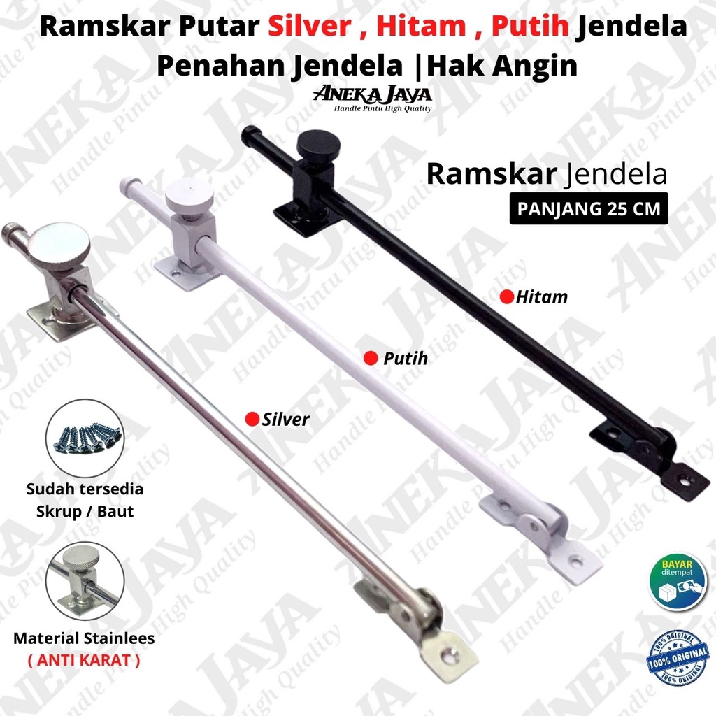 Ramskar Putar Hitam Silver Putih / Hak Angin / Lamskar Jendela / Penahan Jendela Awet Bagus Murah