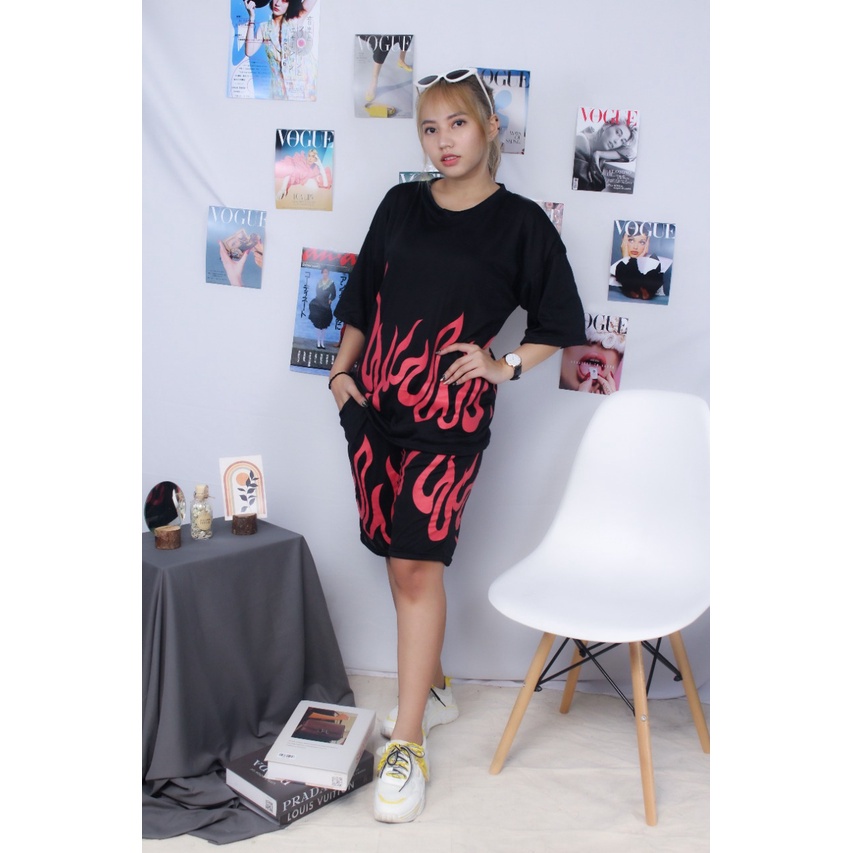 BEFAST - ZRX OOTD Wanita Setelan HACYA / Setelan Oversize Fire Billie Eillish / Setelan Unisex Kekinian / Set Terbaru / Setelan Motif