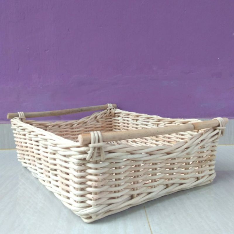 Keranjang rotan persegi panjang handle parcel / parcel 34x27x11 cm