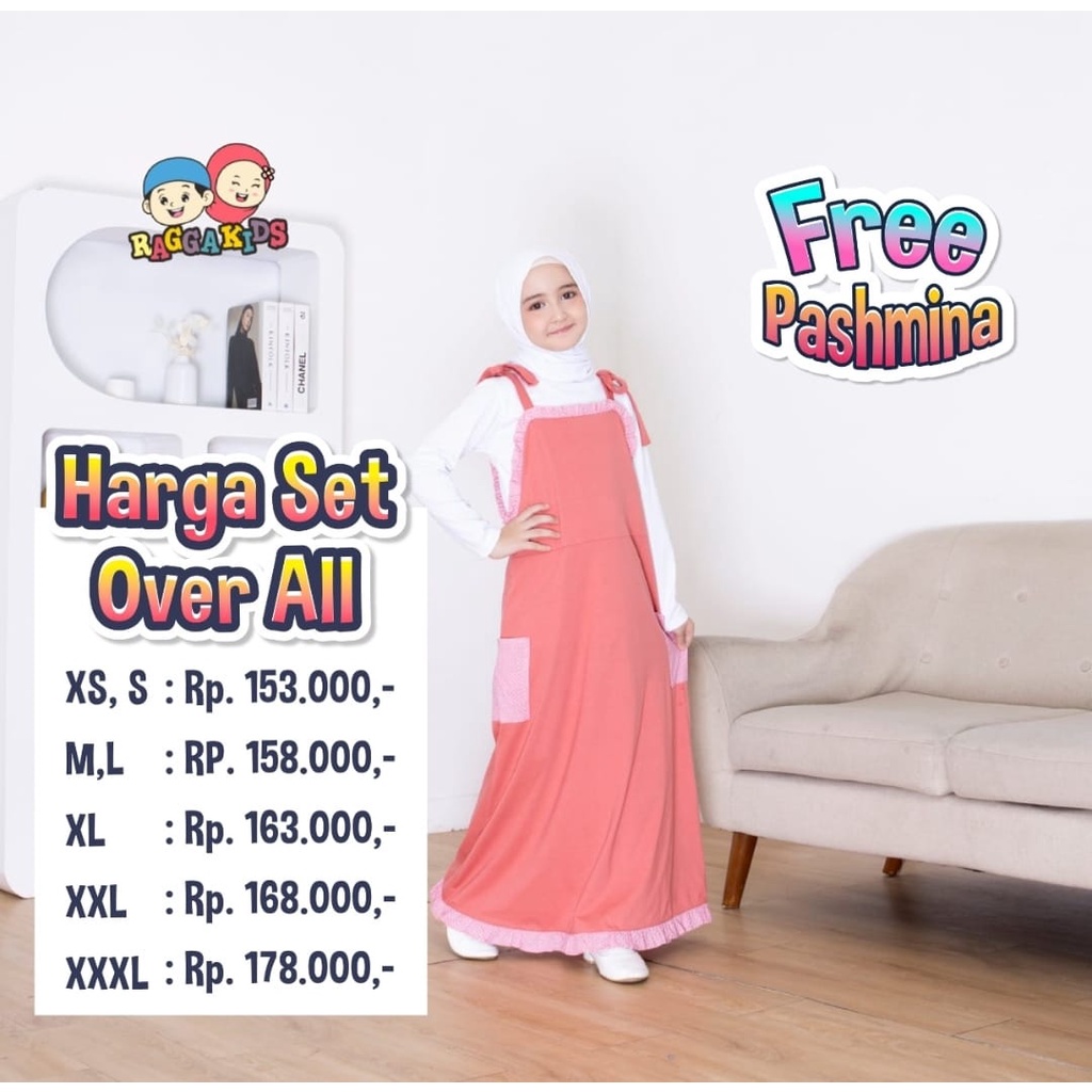 Setelan over all anak free pashmina Raggakids Rg57