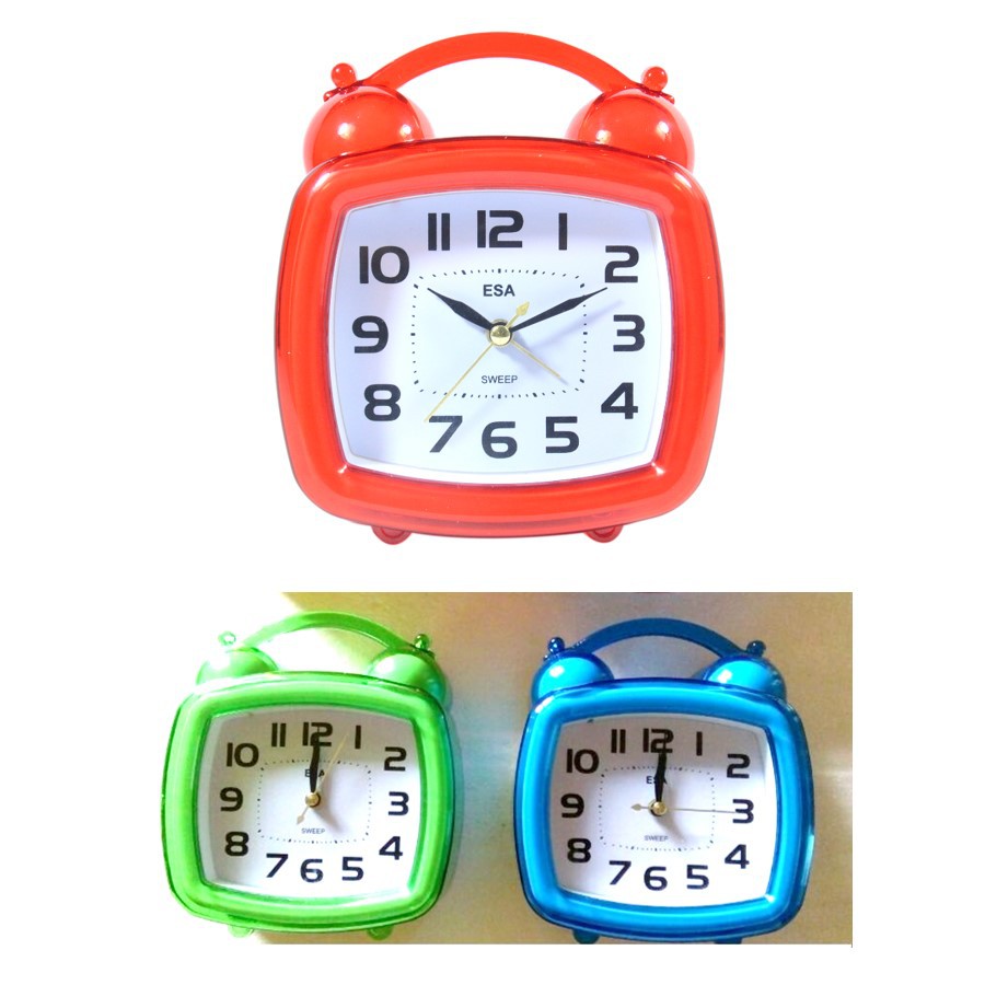 Jam Meja Alarm Clock Beker Bentuk Unik Bunyi Kring Melody Sweep Movement Free Baterai