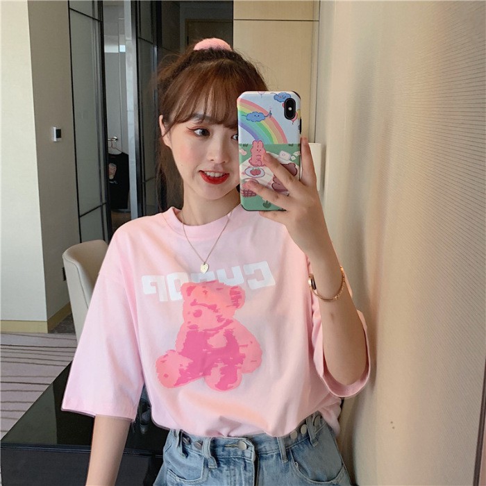 FINOM CYOOP - Kaos Wanita Oversize Korea Atasan Big Size | T-Shirt Casual Bear