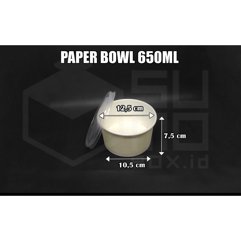 Paper bowl 650ml + tutup / Mangkuk kertas / wadah kertas tebal/ Cup mangkok tahan panas [ECERAN]