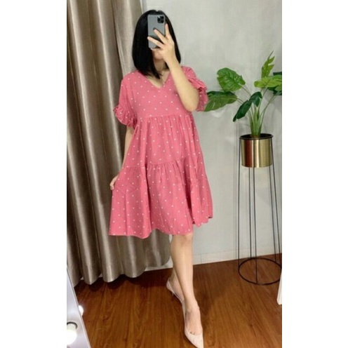 POLA PRODUKSI HOMEDRESS 049 - Pola Dress Korea - Pola Baju Daster kekinian Lengan Setali Rok kerut 2 susun