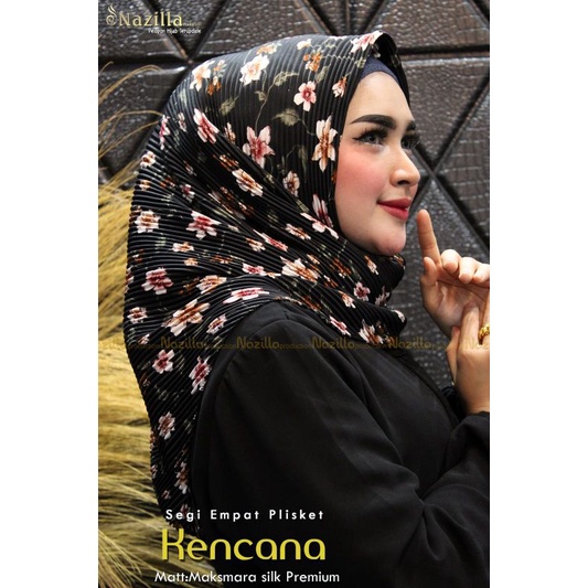 Jilbab Segi Empat Motif Plisket Polycatton Ori Nazilla-Kencana Black