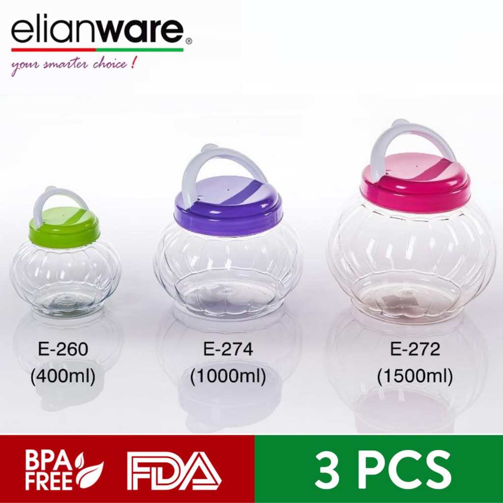 Elianware Fresh Storage 400ml, PET (3pcs/set), BPA Free, Toples Makanan Multifungsi