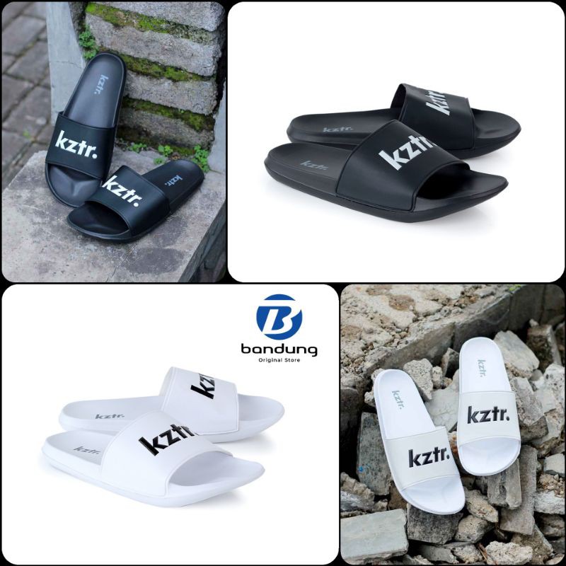 BOS - Sandal Casual Pria - Sendal Slide - Sandal Slop Distro Terbaru Original - Putih Hitam