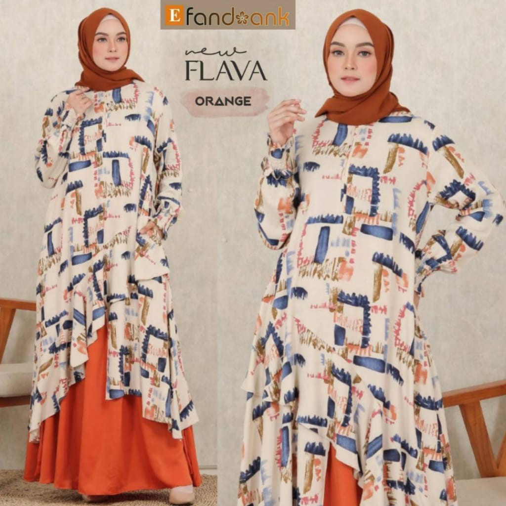 FLAVA by Efandoank Setelan Rok Plus Tunik Motif Cantik Cotton Rayon Adem Nyaman Original Branded