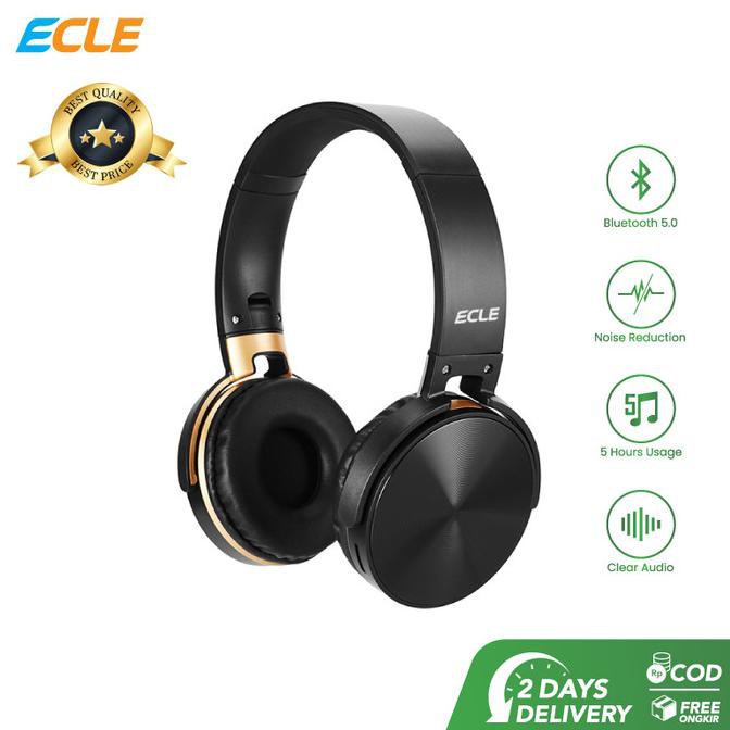 ECLE Wireless On Ear Headphone Headset Gaming Super Bass Stereo Hitam