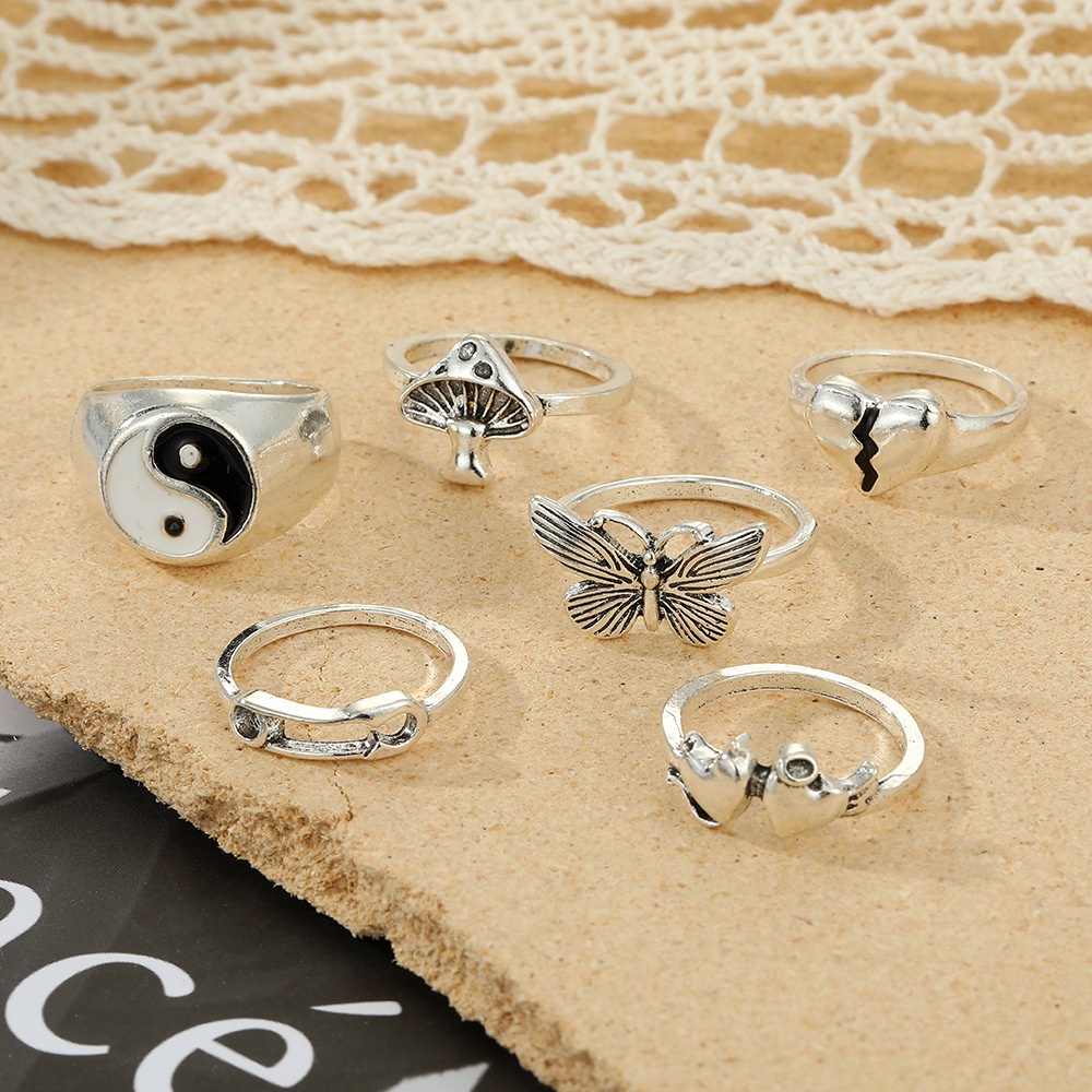 6pcs / Set Cincin Retro Tai Chi Butterfly Love