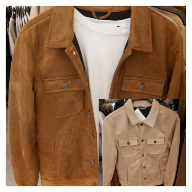 JAKET PRIA PULL AND BEAR SUEDE TRUCKER