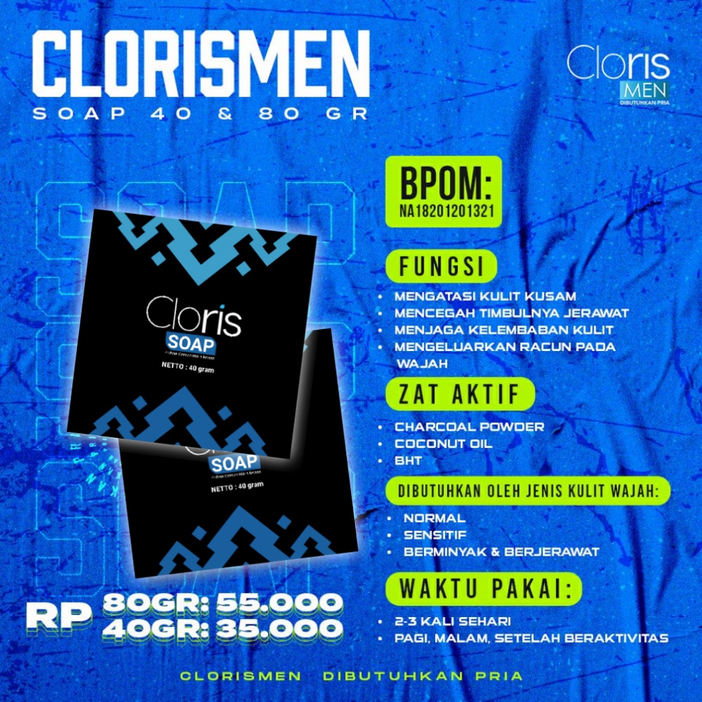 Clorismen Paket Skincare Pria Brightening Acne Series Perawatan Wajah Pria Penghilang Jerawat Komedo Bopeng Original-Cloris Soap 40 Gram