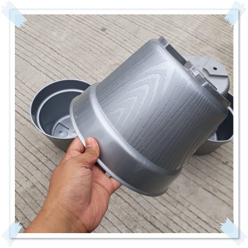 Tebal Pot Bunga 25cm Silver Motif Serat Kayu - Pot Plastik 25 Cm Bibit Bunga Ori