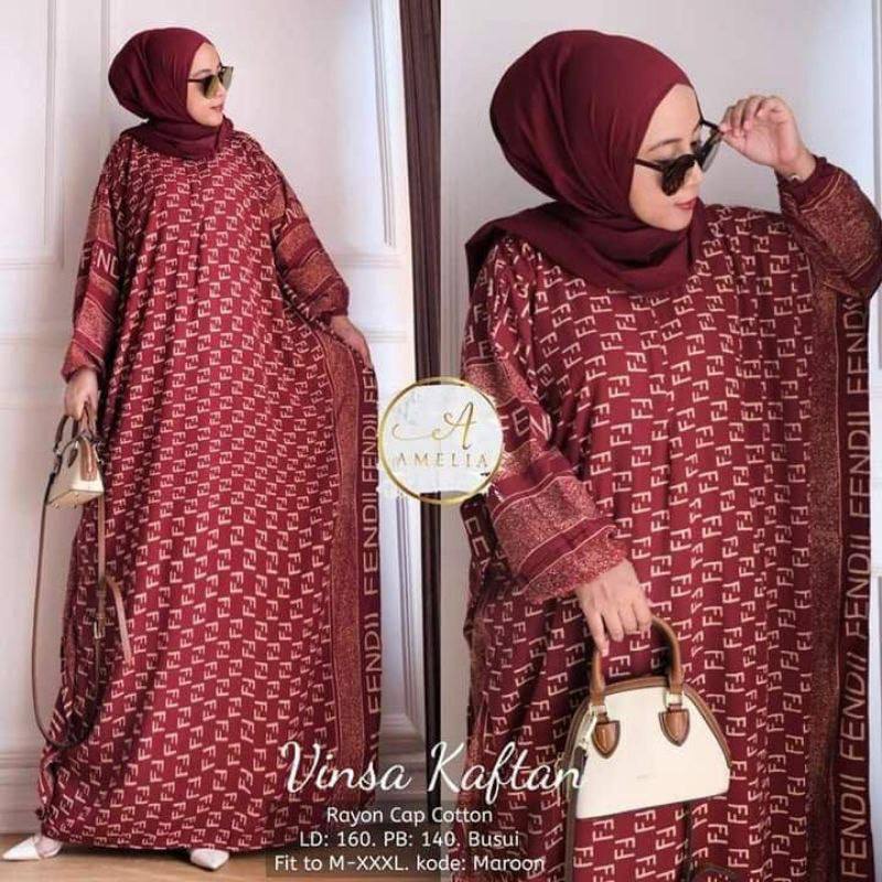 Vinsa Kaftan Wanita Rayon Premium Kaftan Jumbo Batik Dress Gamis Bigsize LD 160 cm