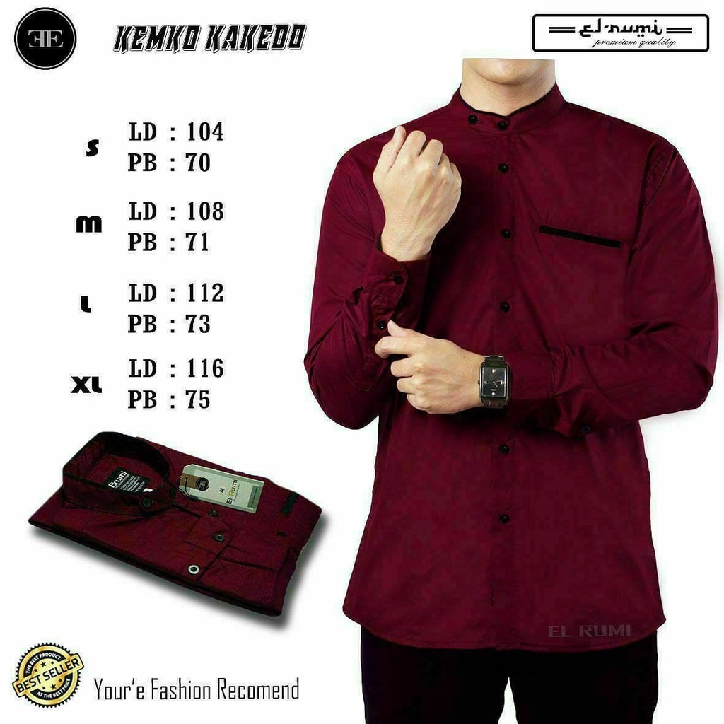Baju koko dewasa kemko cassual koko polos koko warna maroon koko lengan panjang elrumi