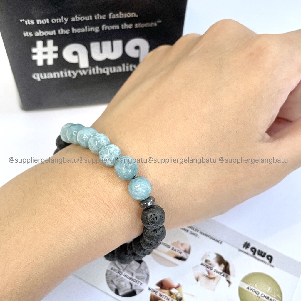 Gelang Jimin BTS Army Blue Moss Agate Cutting x Lava Stone for Diffuser Essential Oil Parfume Fragrance