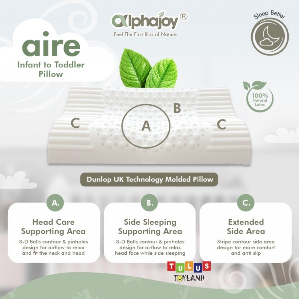 Alphajoy AIRE Infant to Toddler Pillow 100% Natural Latex Bantal contour postur tidur sehat anak bayi balita anti kuman