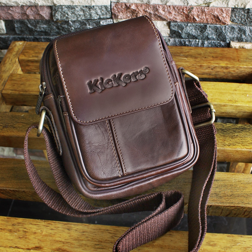 TAS KICKERS KECIL COKLAT KULIT SAPI ASLI 100%