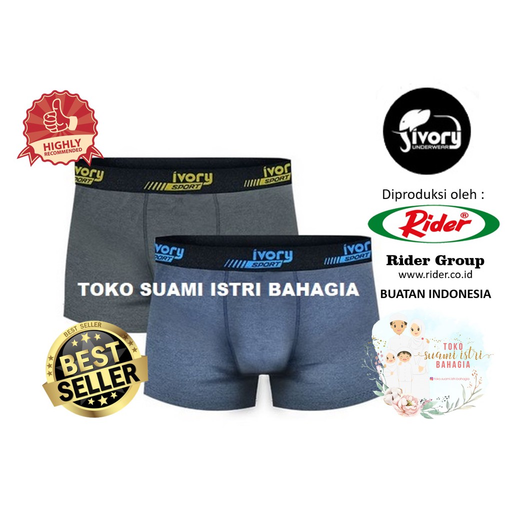 Celana Dalam Boxer Rider Ivory IV203 Pria Katun Mini Brief Asli Murah