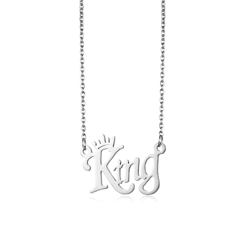 Hipster hip hop stainless steel kalung mengkilap liontin RAJA surat kepribadian fashion merek klavik