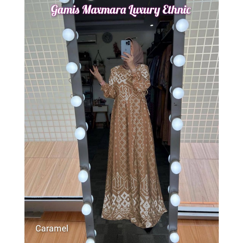 Maxmara Lux Ethnic  - Gamis Terbaru Maxmara Lux  Premium Dress Wanita Lengan Panjang Maxi Dress Kekinian LD 110 cm