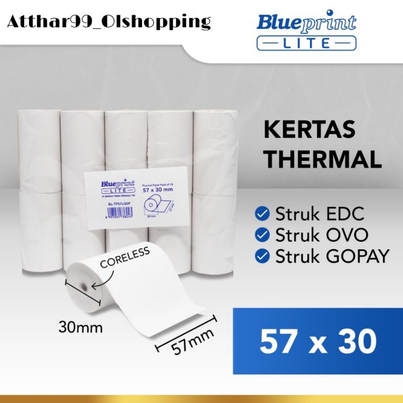 

Kertas Thermal Blueprint Lite 57x30, 57x30os , Kertas Struk / Kertas Kasir /