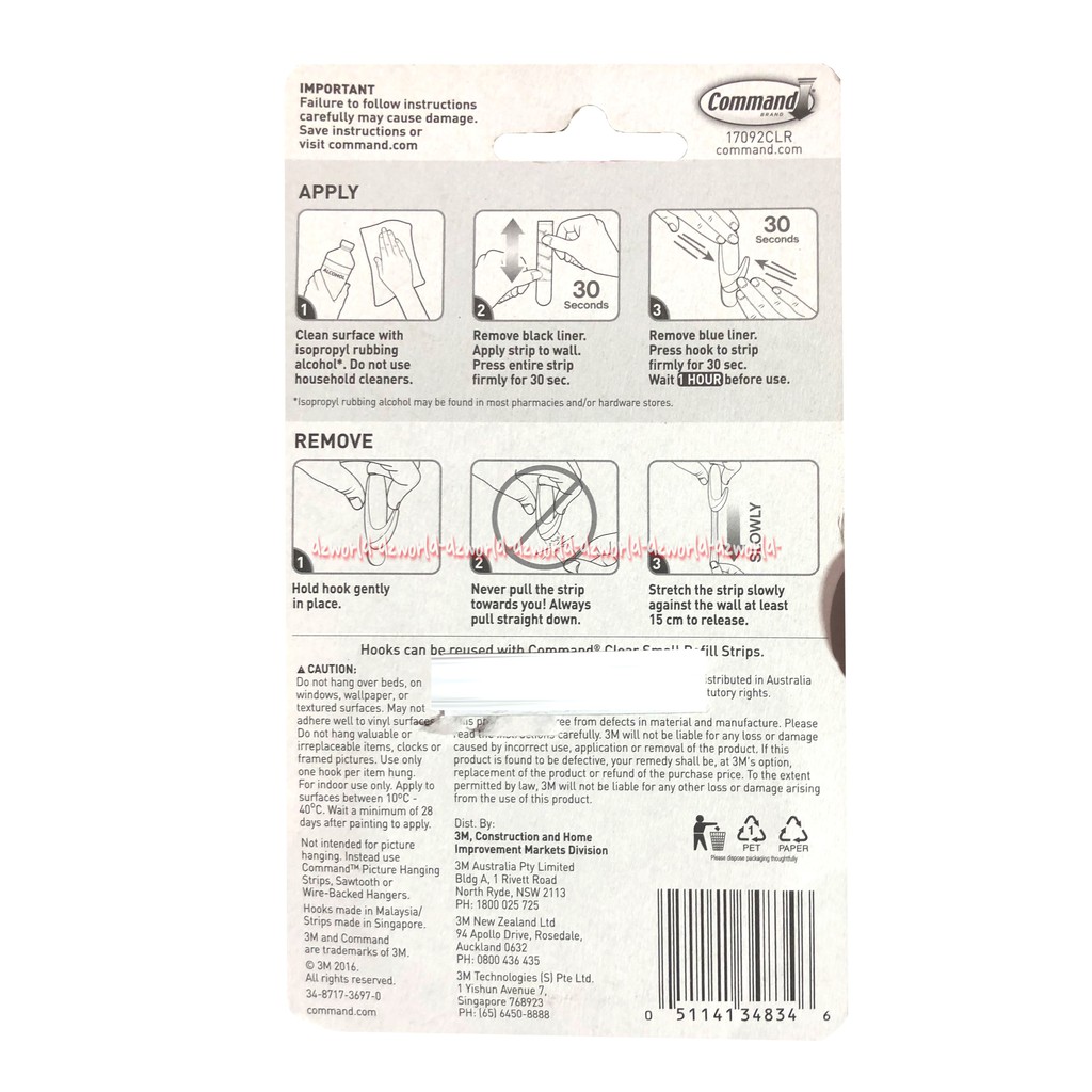 3M Command No Nail Hook Gantungan kecil Double Tip Isi 2 Small Hook