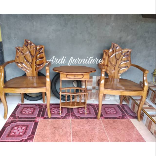 Meja kursi teras daun,kursi tamu ukir,kursi samping  kayu jati