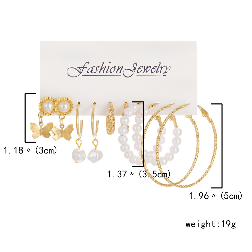 6 Pasang / Set Anting Stud Desain Kupu-Kupu Rumbai Kristal Mutiara Gaya Retro Untuk Wanita