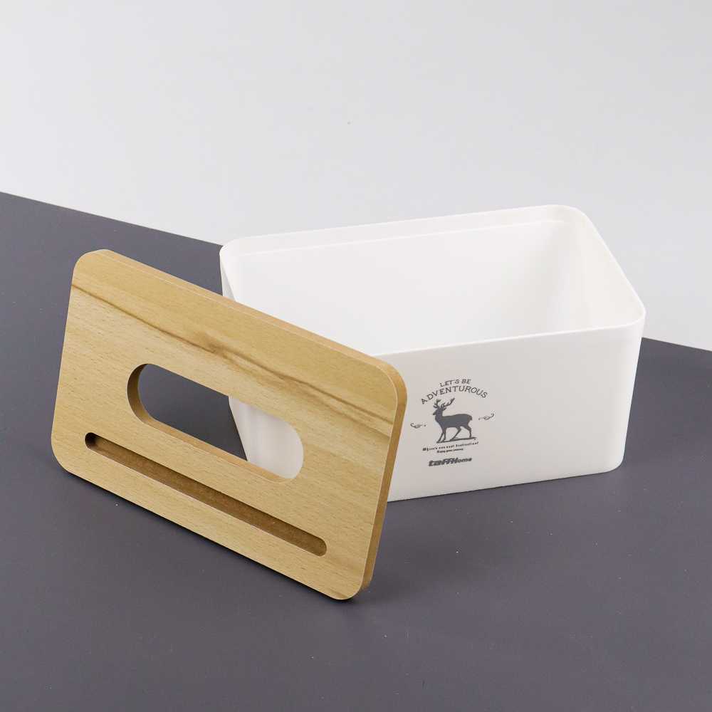 TaffHOME Kotak Tisu Kayu Tissue Box dengan Holder Smartphone - ZJ008