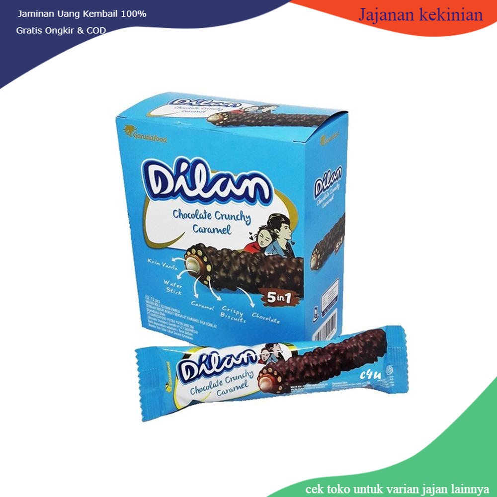 

Dilan Chocolate Crunchy Caramel isi 12pcs-coklat cruncy-jajanan jadul-jajanan anak-makanan ringan-coklat-aneka camilan