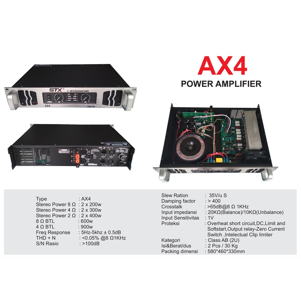 Power Profesional Audio Amplifier Merk STX 2*200W/8OHM AX