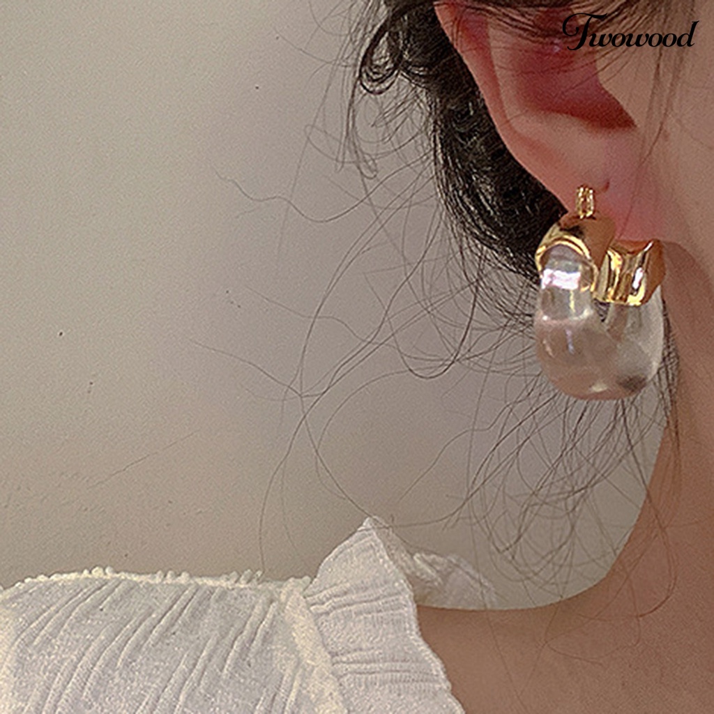 Twowood 1 Pair Resin Earrings All-match Decorative Glossy Retro Stud Hook Hoop Earrings for Wedding