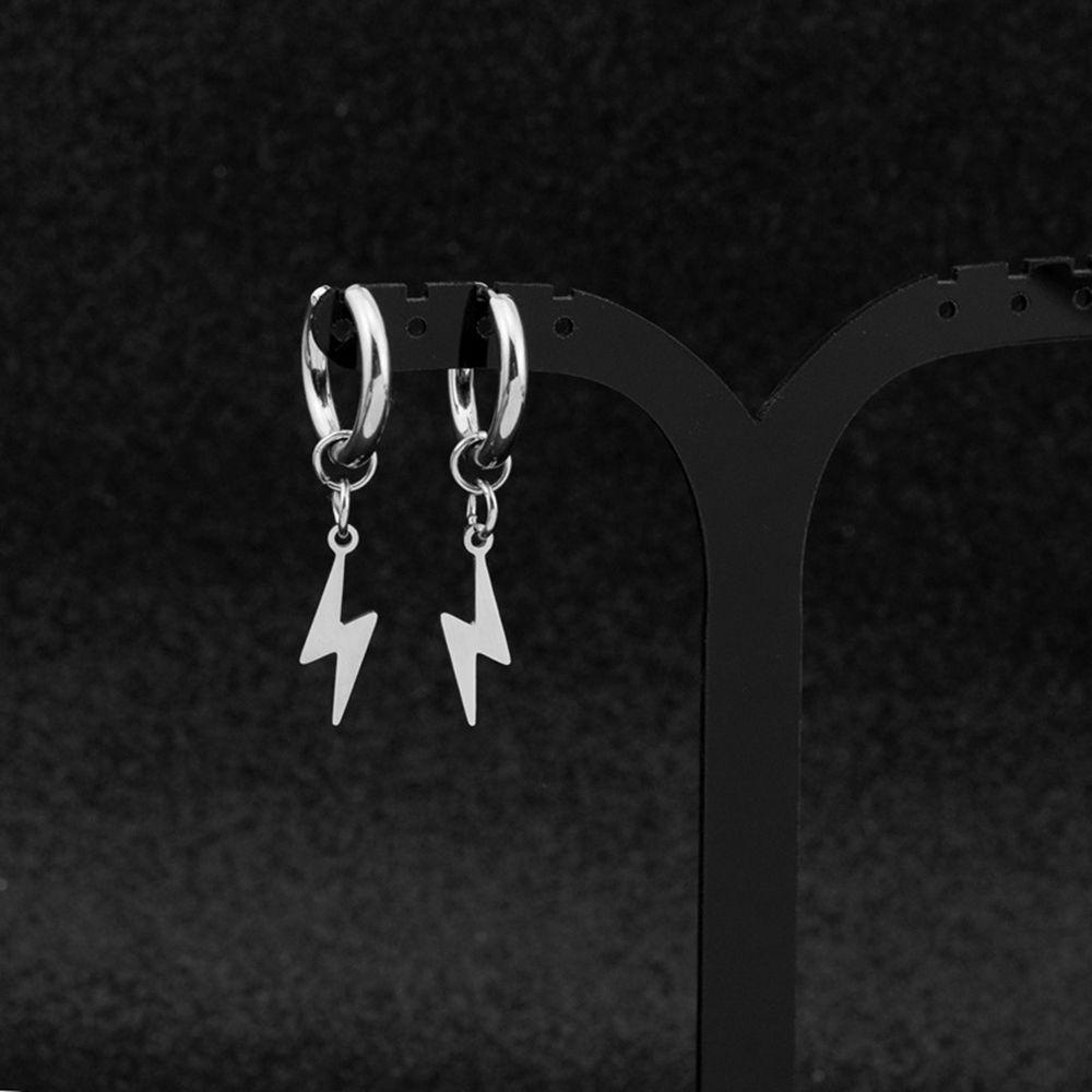 Lily 1PC Anting Petir Punk Pop Hip Hop Metal Stainless Steel