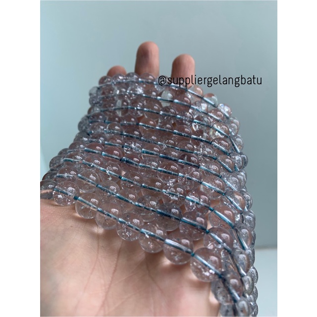 semi stone rutilated kuarsa BLUE quartz 10mm BIRU bintik gelang kalung