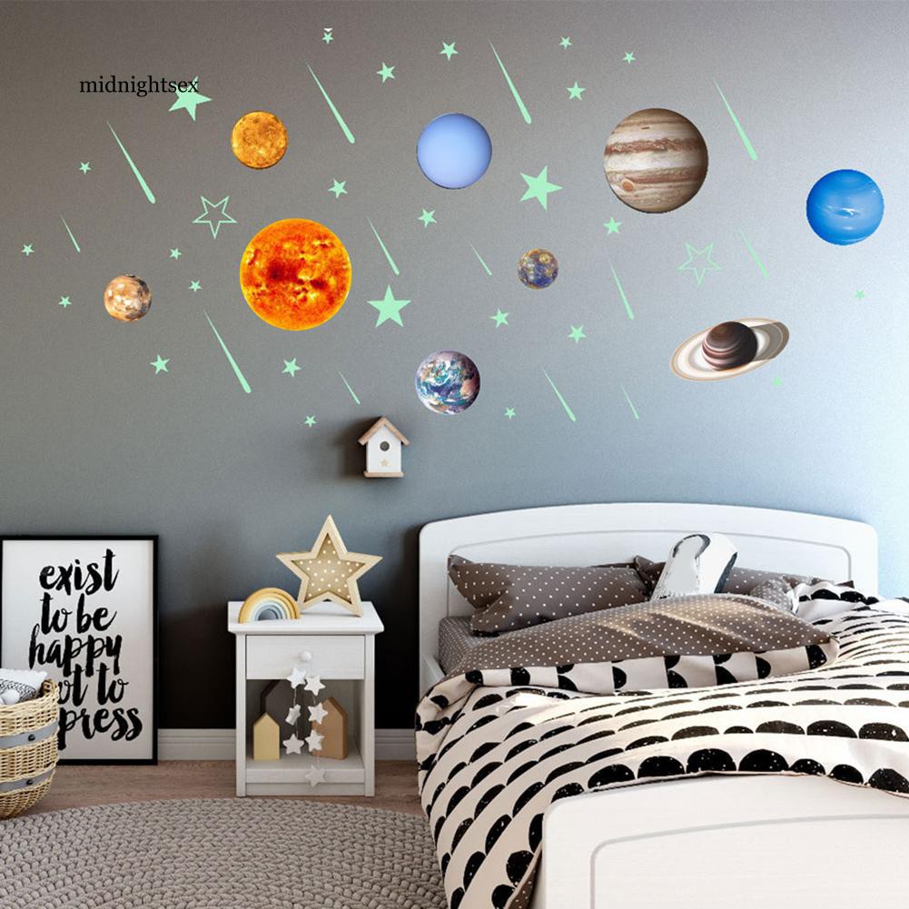 Michang Stiker Dinding Desain Bintang Meteor Nine Planet Glow In The Dark untuk Kamar Anak
