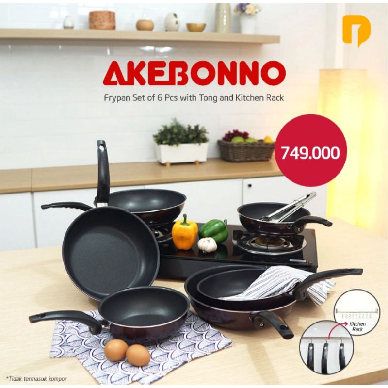 FRY PAN SET HITAM AKEBONNO TEFLON WAJAN ANTI LENGKET WAJAN PENGGORENGAN