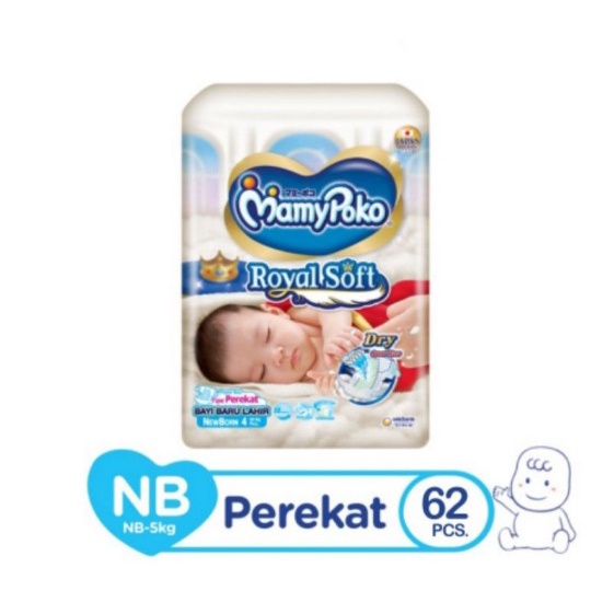 Popok Bayi MamyPoko Perekat Royal Soft NB62 Popok Tape